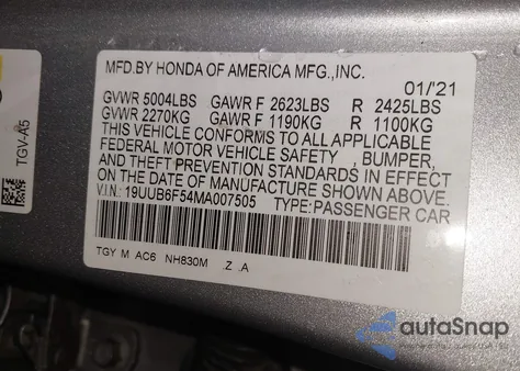 2021 Acura Tlx A-Spec Package z USA, uszkodzony, nr VIN 19UUB6F54MA007505